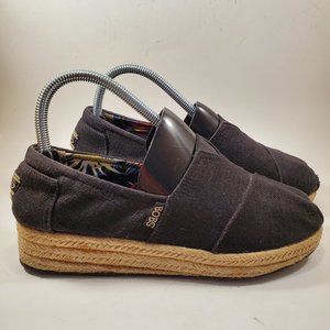 Womens BOBS Sz 7.5 by Skechers Shoes Memory Foam Espadrille Wedge Black